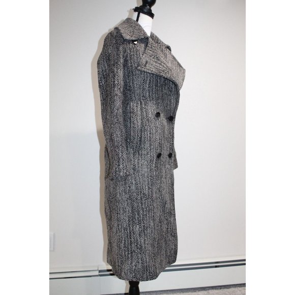 All Saints Aren Coat Size 4 Wool Hepburn Steampunk Modern Minimalist Herringbone - Picture 11 of 11